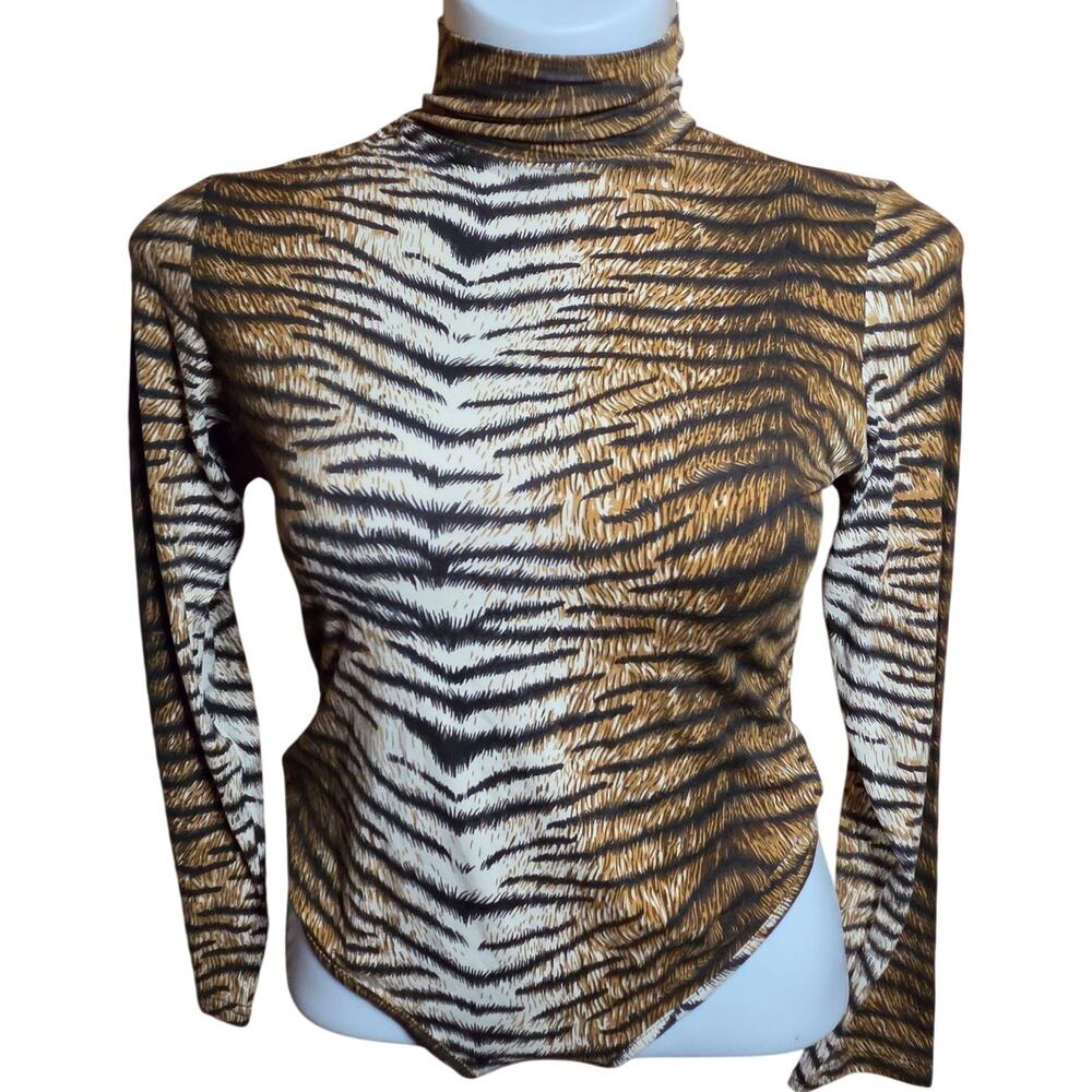 Animal Print Tiger Turtleneck Bodysuit Size XL New with Tags